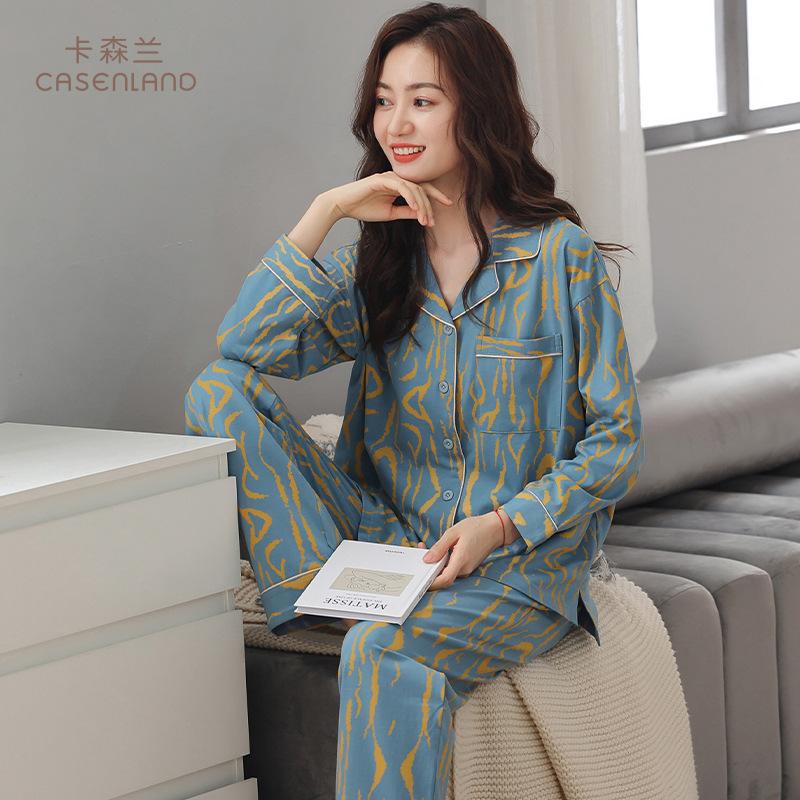Pajamas women's spring and autumn models 1011 new pure cotton long-sleeved suit large size middle-aged mother summer models can be worn outside