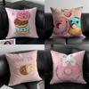 Food Lovers Cartoon Cute Donuts Pillow Case Anti-dustmite Pillowcase Invisible Zipper Silky Short Plush Sofa Cushion Cover