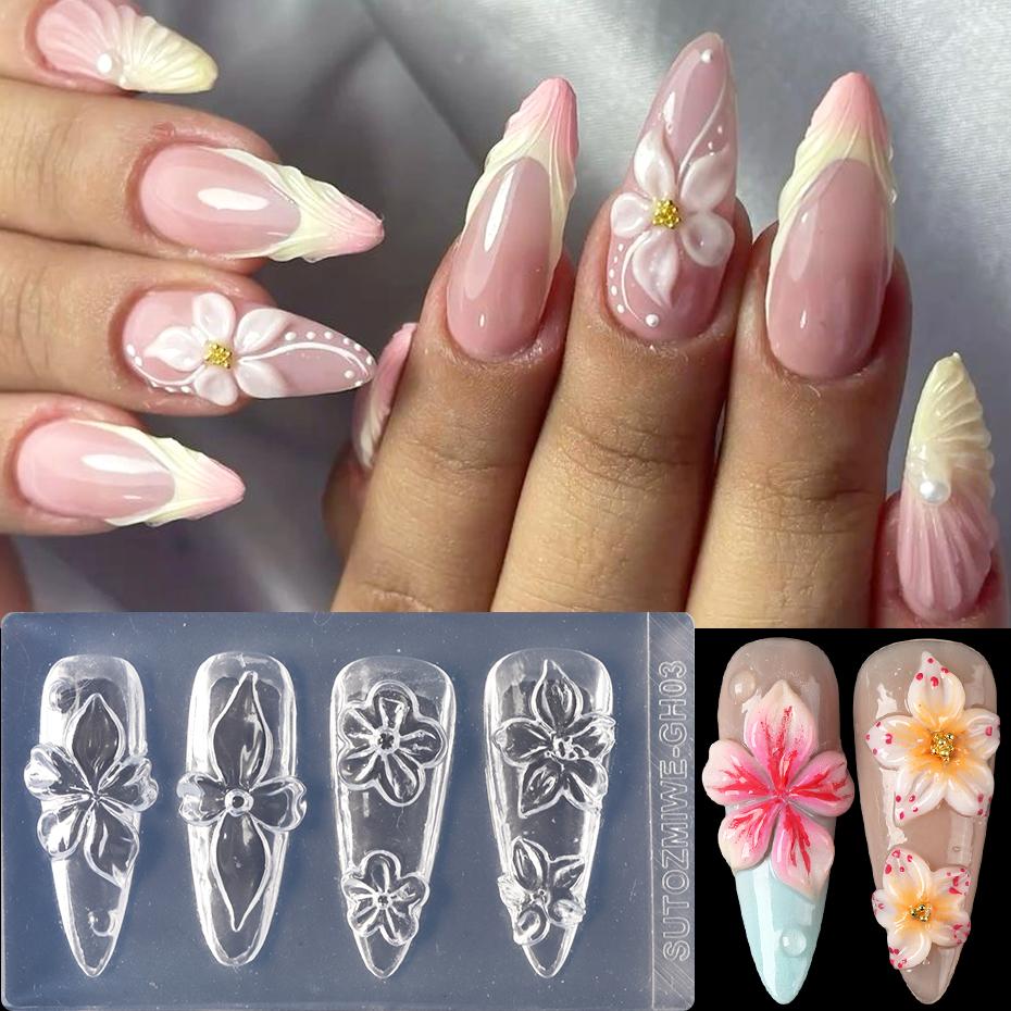 Xiaomi 2pcs 3D Lily Floral Nail Silicone Molds Flower Nail Art Mold Carving Template Stencil Sculpting Mould Nail Charms Decorations