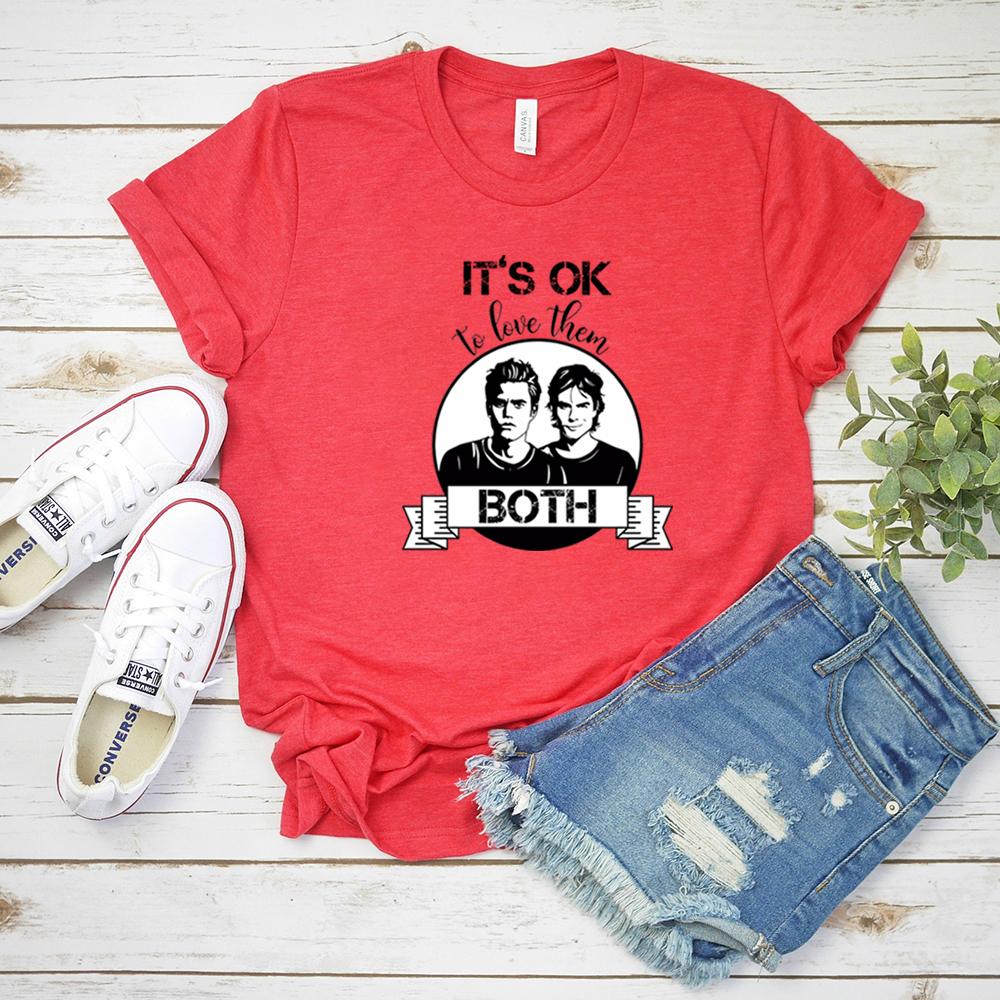 Футболка Salvatore Its Ok To Love Them Both Дневники Вампира Дэймон Стефан Сальваторе Братская Футболка Мистик Фоллс Подарок для Фанатов TVD Топы