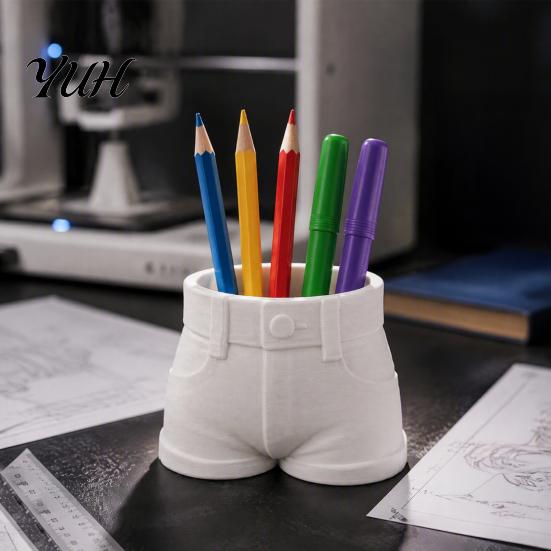 Back to School Souvenirs Shorts Shaped Pen Holder, Funny Stationery Makeup Brush Storage Cup, 3D Desktop Pencil Holder for Office Print Creative