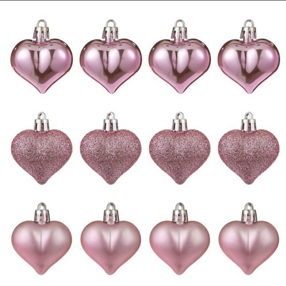 12Pcs/set DIY Christmas Tree Wreath Ornament Electroplated Love Heart Pendant Home