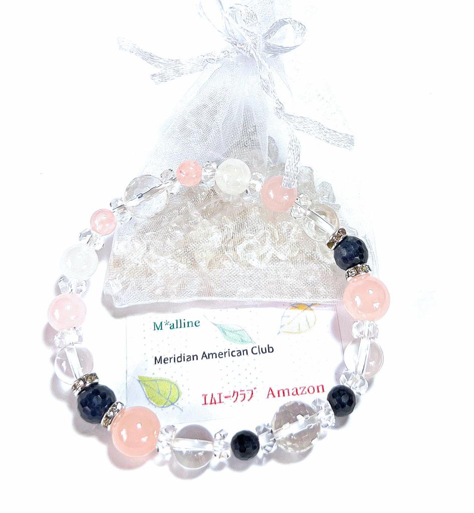Love Luck Natural Stone Power Stone Bracelet Sapphire Madagascar Rose Quartz White Jade Crystal Inner 18cm Made In Japan [Malline] Luck/work Diameter