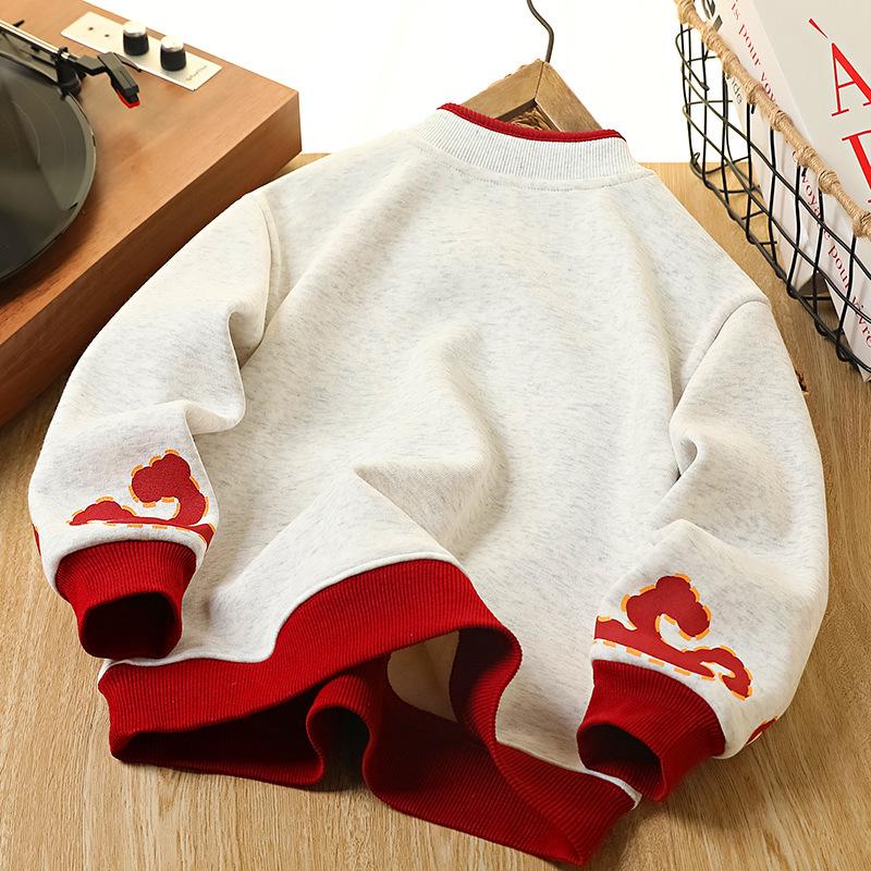 Детская зимняя толстовка с флисовой подкладкой "Год Лошади" - Праздничный теплый топ для мальчиков - Родитель-ребенок