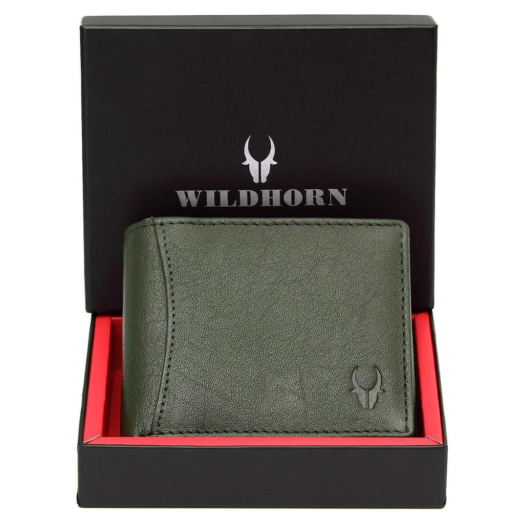 WildHorn Green Leather Wallet for Men I 9 Card Slots I 2 Currency & Secret Compartments I 1 Zipper & 3 ID Card Slots