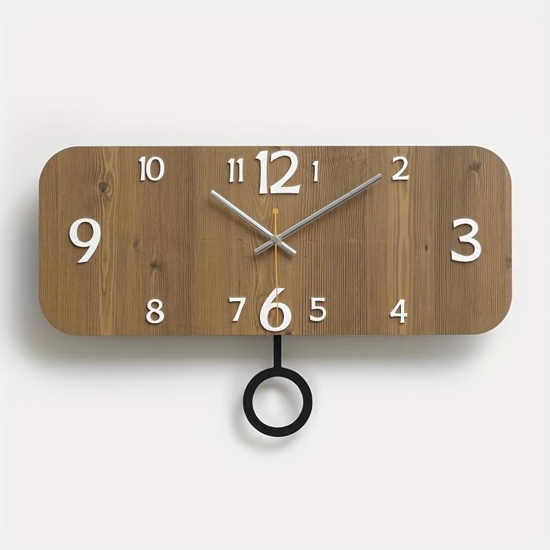 Бесшумные настенные часы с маятником Современный прямоугольный дизайн, Жирные желтые цифры на черных стрелках, Работают от батарейки AA (не входит в комплект) для гостиной,