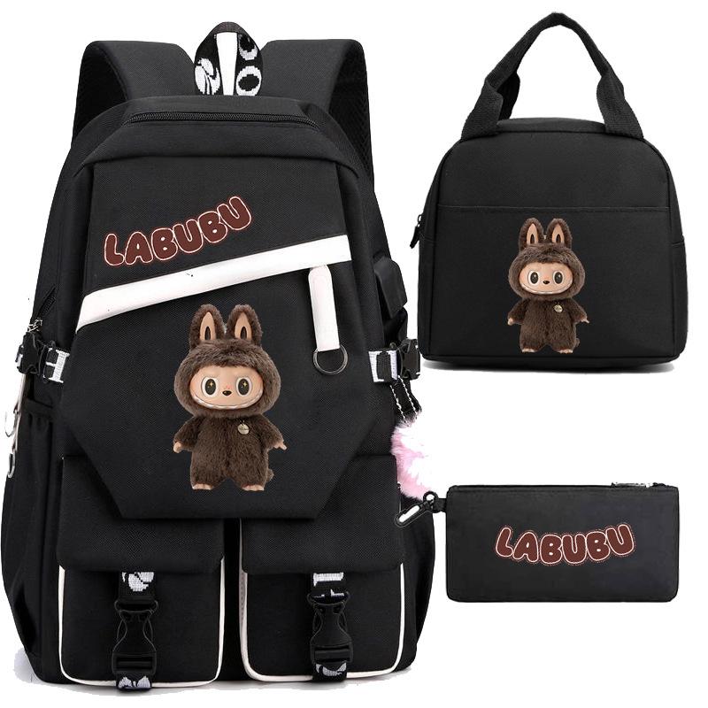 3 шт. школьный рюкзак LABUBU, школьный рюкзак, легкий, с защитой спины и большой вместимостью, детский школьный рюкзак для 1-6 классов