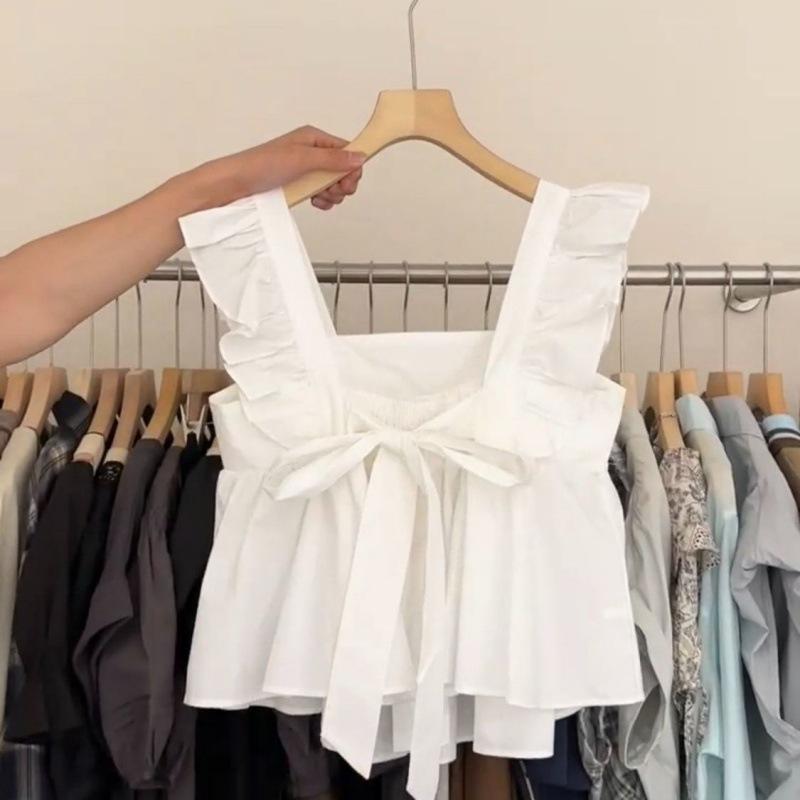 Women's Summer Bowknot Cap Sleeve Babydoll Tank Top - Sleeveless Beach Cover for Underarm Coverage