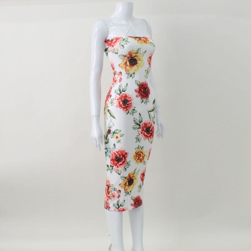 Women's Halter Slim-fit Bag Bottom Print Line Collar Casual Sexy Dress