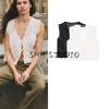 Spring and Summer New Women's Clothing Minimalist Wind Easiest for Match Bows Cotton Blend Embroidered V-neck Sleeveless Tops 0881017