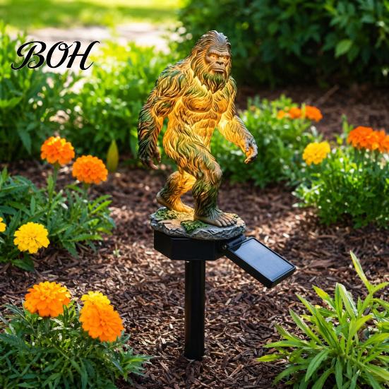 Warm Light Solar Lantern Garden Light, Dragon Savage Statue, Wild Man Sculpture, Statue Resin Outdoor Night Decor for Patio Yard Courtyard Powered