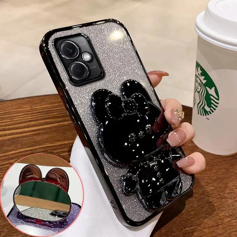 Rabbit Mirror Bracket Case for Motorola Moto Edge 30 20 G84 G73 G72 G62 G60 S G64 G54 G53 E32 E22 E13 Seismic Protective Shell