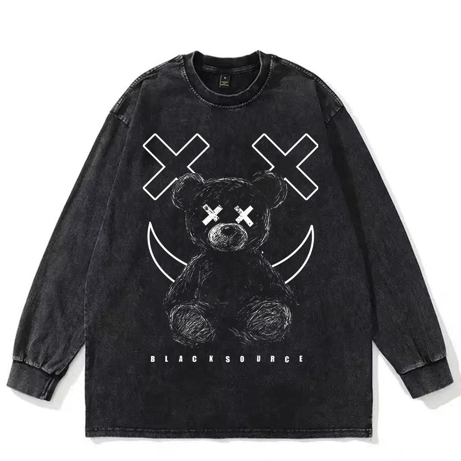 bear print Tshirt mens summer cotton daily casual Tshirt Harajuku style loose breathable round neck shortsleeved top