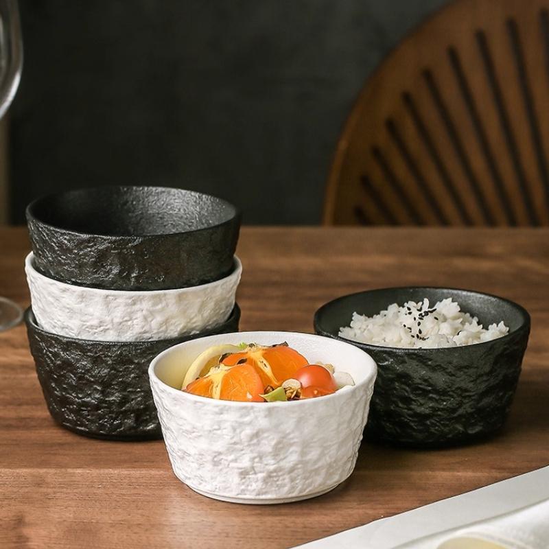 Бытовая керамическая пиала для риса с красивым узором водяной ряби, личная посуда, черно-белая большая пиала
