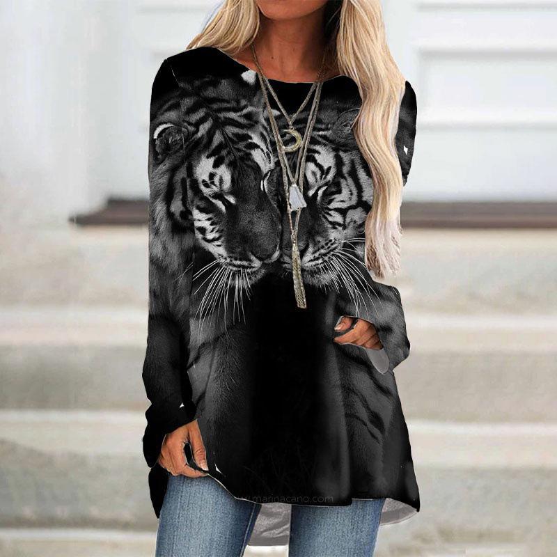 Fashion New Tiger T-shirt Animal 3D Print Women Long Sleeve O-Neck T Shirts Streetwear Oversized Tees Woman Tunic Tops Clothing