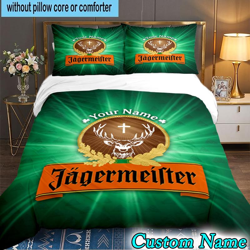 Custom Name 3PCS Jager-meister Spirit Drink Bedding Set,Including Duvet Cover And 2pcs Pillowcases Perfect for Bedroom,Dormitory,Fan Christmas gift