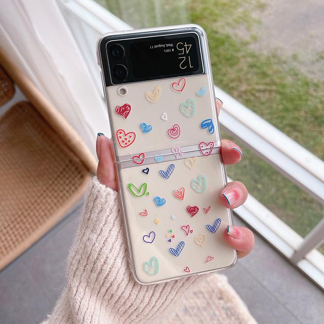 Женский милый красочный чехол для телефона с сердечком для Samsung Galaxy Z Flip 3 5g, тонкий прозрачный жесткий чехол для ПК Z Flip3