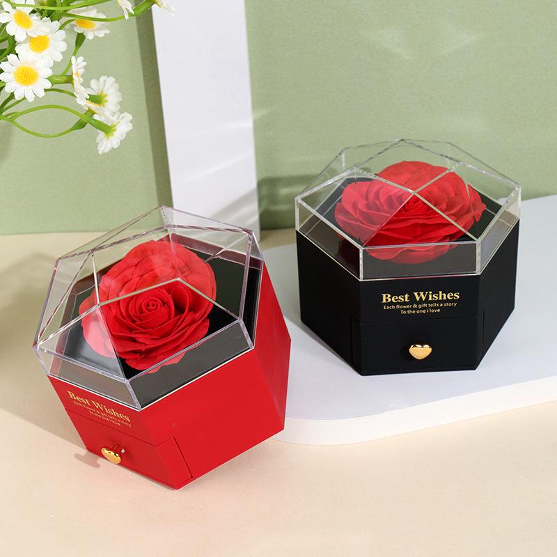 Акриловая шкатулка для украшений с ящиком, с засушенной розой