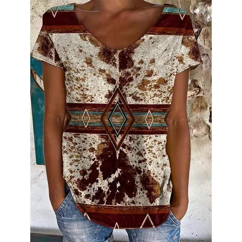 Футболки с индийским слоном, женская уличная футболка с этническим геометрическим рисунком и 3D принтом, футболка с v-образным вырезом, Harajuku Y2k, футболки большого размера, одежда