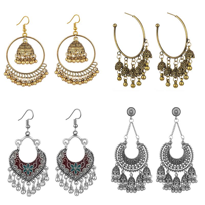 Винтажные геометрические серьги-подвески для женщин, ретро, большие круглые, в виде колокольчиков, эффектные серьги-капли, девичьи, бохо-украшения