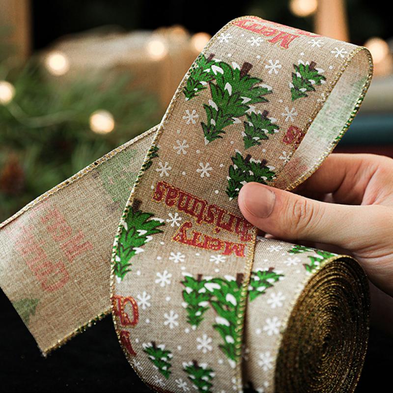 6,3 см льняная рождественская лента для упаковки подарков, рождественских елок, ленты для сделай сам, венок, банты, снеговик, веревка, украшение 2025 Navidad