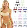 Women Sexy Sheer Bathing Suit Two Piece Set Self Tie Mini Bra Top with G String Underwear Pool Party Wear
