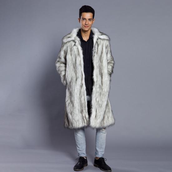 Мужское длинное пальто из искусственного меха с отворотом и длинным рукавом, ветрозащитное пальто с открытым передом, утолщенное теплое пальто из искусственного меха