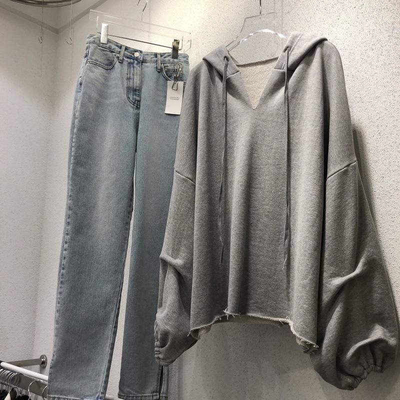 Модная хлопковая толстовка женская с капюшоном на весну и осень, новые тонкие свободные однотонные топы в корейском стиле с V-образным вырезом для студентов