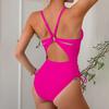 Summer Swimsuit High Waist Elastic Deep V Neck Pleated Hollow Out Beachwear