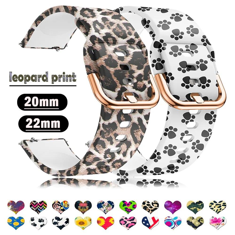 Силиконовый ремешок с принтом для Samsung galaxy watch 6 Classic-5-pro-4, спортивный браслет, ремешок 20 мм, 22 мм для Amazfit GTS/GTR/4/3/2e Mini