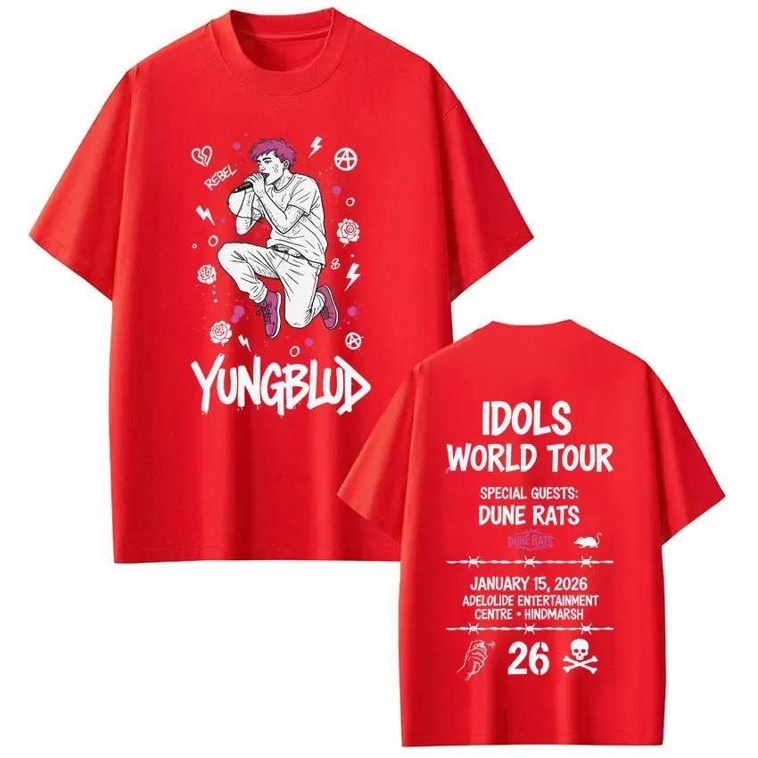 Унисекс Женские Готические Панк Футболки Певец Yungblud IDOLS Тур 2026 Графические Футболки с Коротким Рукавом Свободные Хип-Хоп Хлопковые Футболки Топы