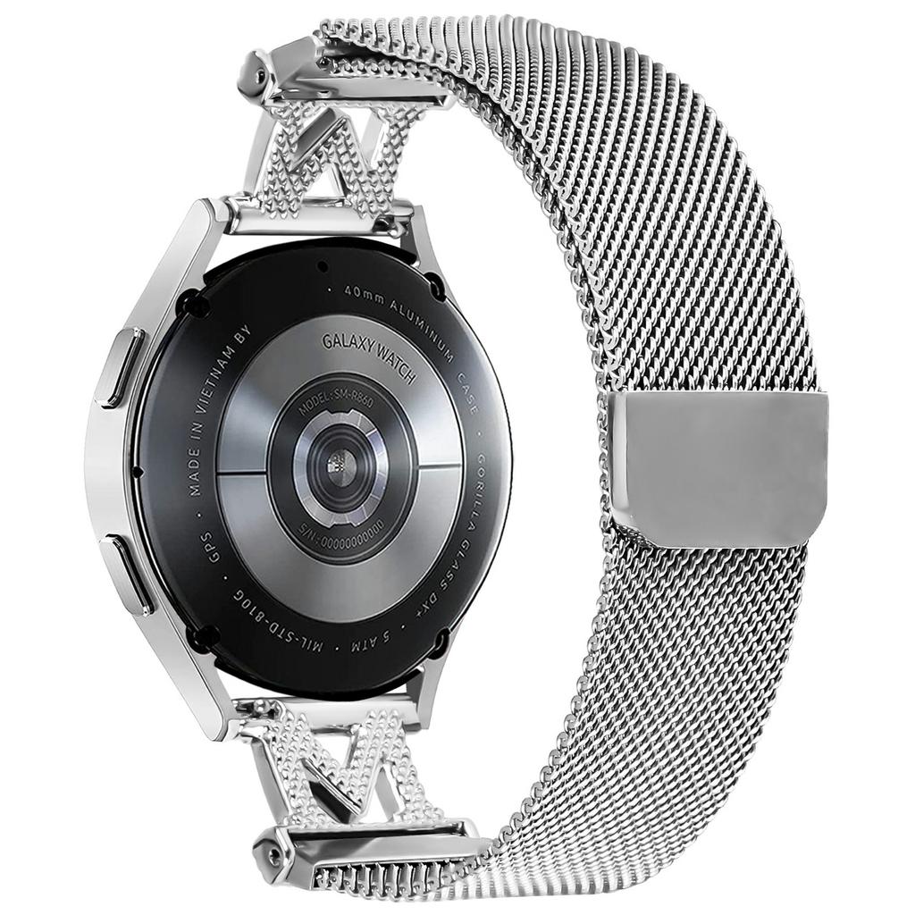 For Samsung Galaxy Watch4 40mm/44mm Bands Stainless Steel M-Type Milanese Watch Band Silver Wrist Strap