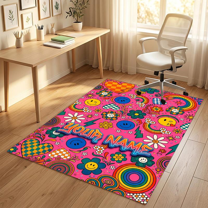Happy Colors Theme Soft Crystal Velvet Rug Custom Name & Text Print Non Slip Floor Rug for Bedroom Living Room
