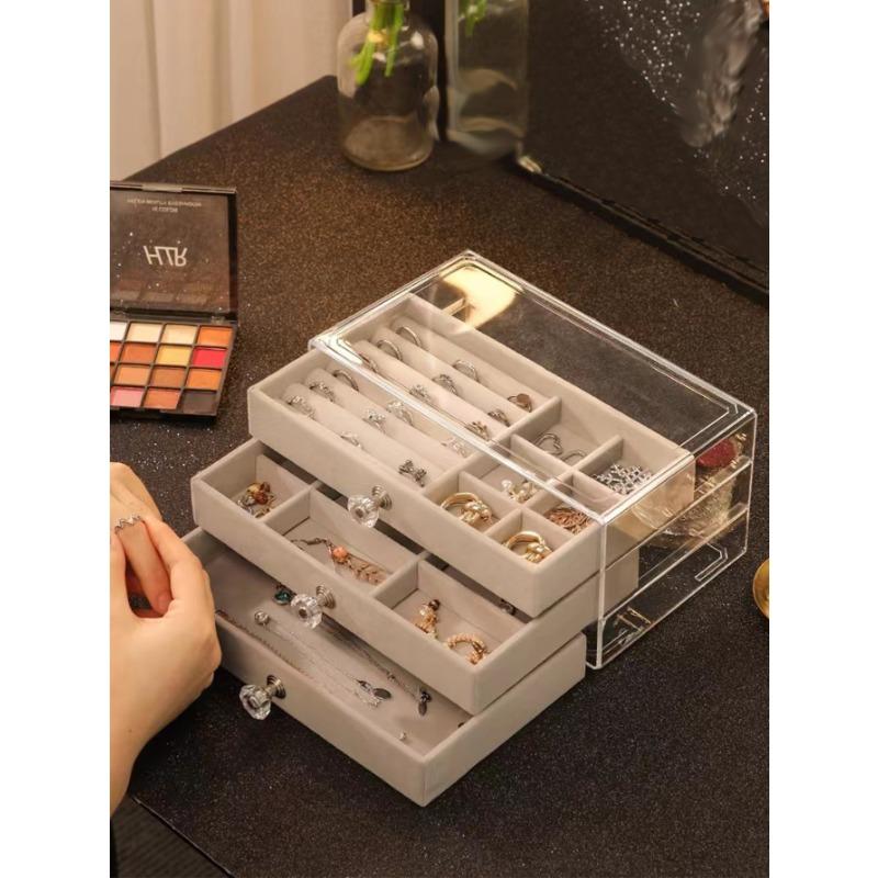 New Three Layer Clear Drawer Earrings Necklace Bracelet Jewelry Storage Box Earrings Ring High-end Exquisite Jewelry Box Artifact Dustproof Box