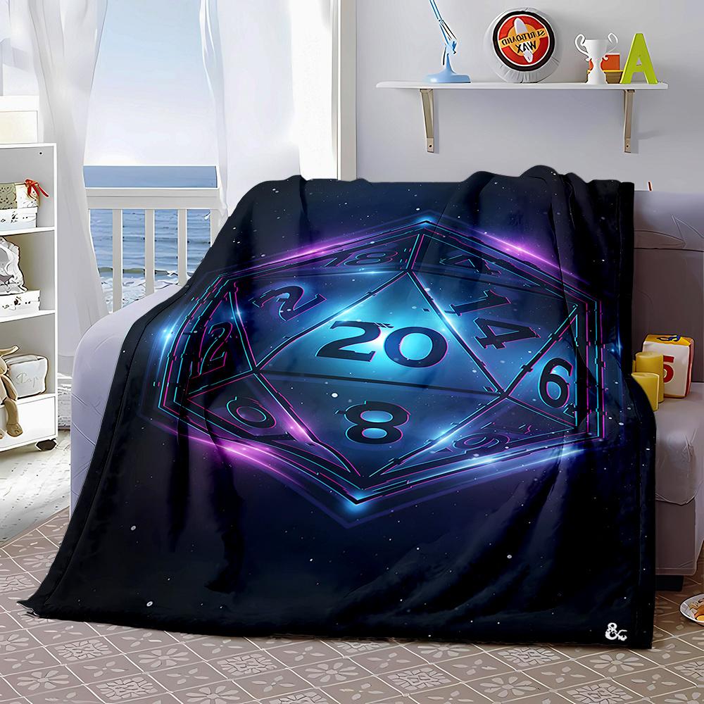 RPG-style dice pattern Flannel printed blanket suitable for all seasons suitable for living room office sofa and travel