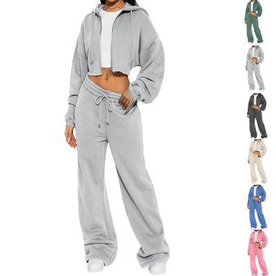 Женский модный однотонный спортивный повседневный комплект худи с длинными рукавами