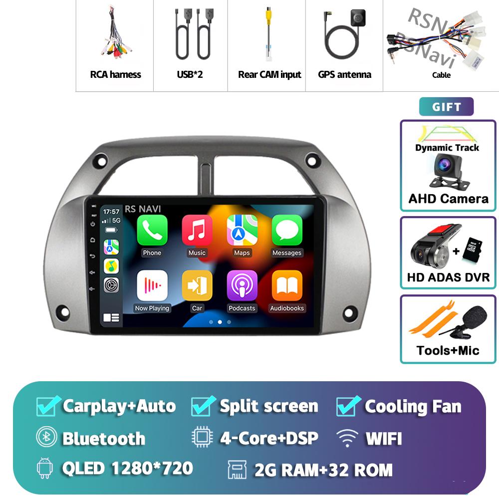 Android 14 Carplay Auto For Toyota RAV4 2001 - 2006 Stereo Car Radio Wifi+4G GPS Navigation Multimedia Player 2Din 360 Camera BT