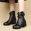 Genuine Leather Platform Boots Women Shoes Zip Round Toe Flower Leisure Sewing Ankle Boots