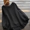 Cotton Linen Blouse With Ruffle Hem And Loose Fit For Casual Women
