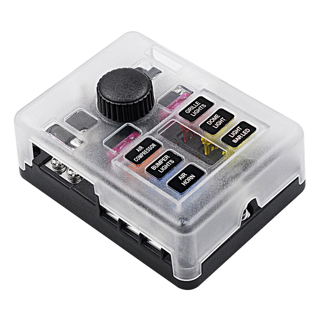 Waterproof 12 Volt Fuse Block, 6 Way with 6 Ground Negative Busbar[100 Amp Max] [ATC/ATO Fuses] [LED Indicator] [2 Spare Fuse Slots] for Car Boat Etc.