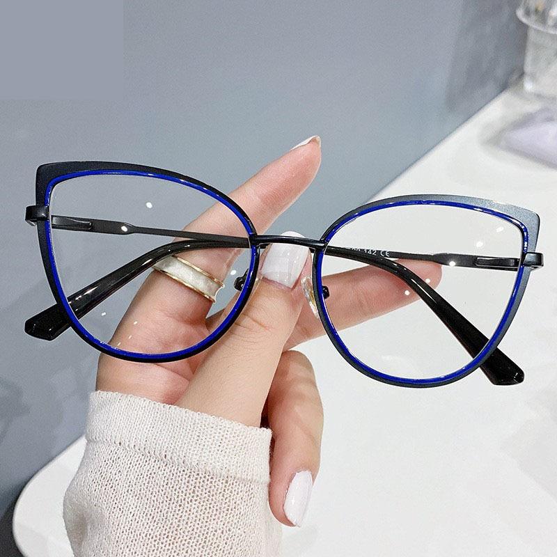 Cat'S Eye Retro Glasses Frame Classic Glasses Flat Glasses Can Be Matched With Glasses Metal Frame Women'S Plain Glasses