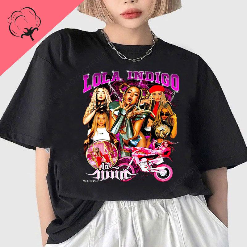 Lola Indigo Футболка The Little Girl С принтом Унисекс Женская 100% Хлопок Круглый вырез Короткий рукав Одежда Y2k