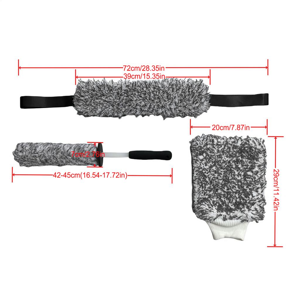 Wheel Brush Scratch-Free Rim Cleaner Brush 3 Pieces Auto Wash Detailing Microfiber Mitt For SUV RV Truck Motorcycle Minivan