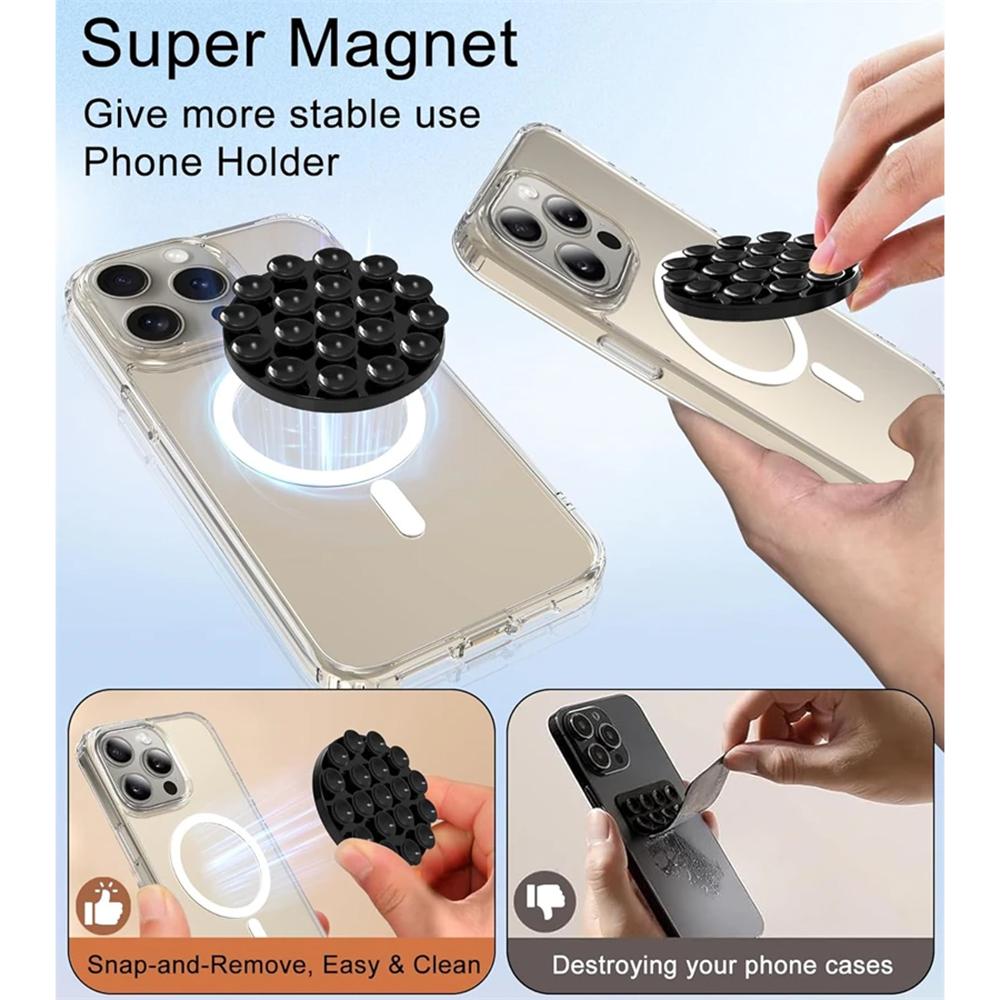 Multi Functional Magnetic Phone Holder with Silicone Suction Cup Portable Handheld Person Stand For Magsafe iPhone 16-12 Mount