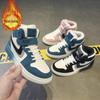 Мальчиковые зимние утепленные на меху 2025 года AJ Высокие повседневные спортивные баскетбольные кроссовки