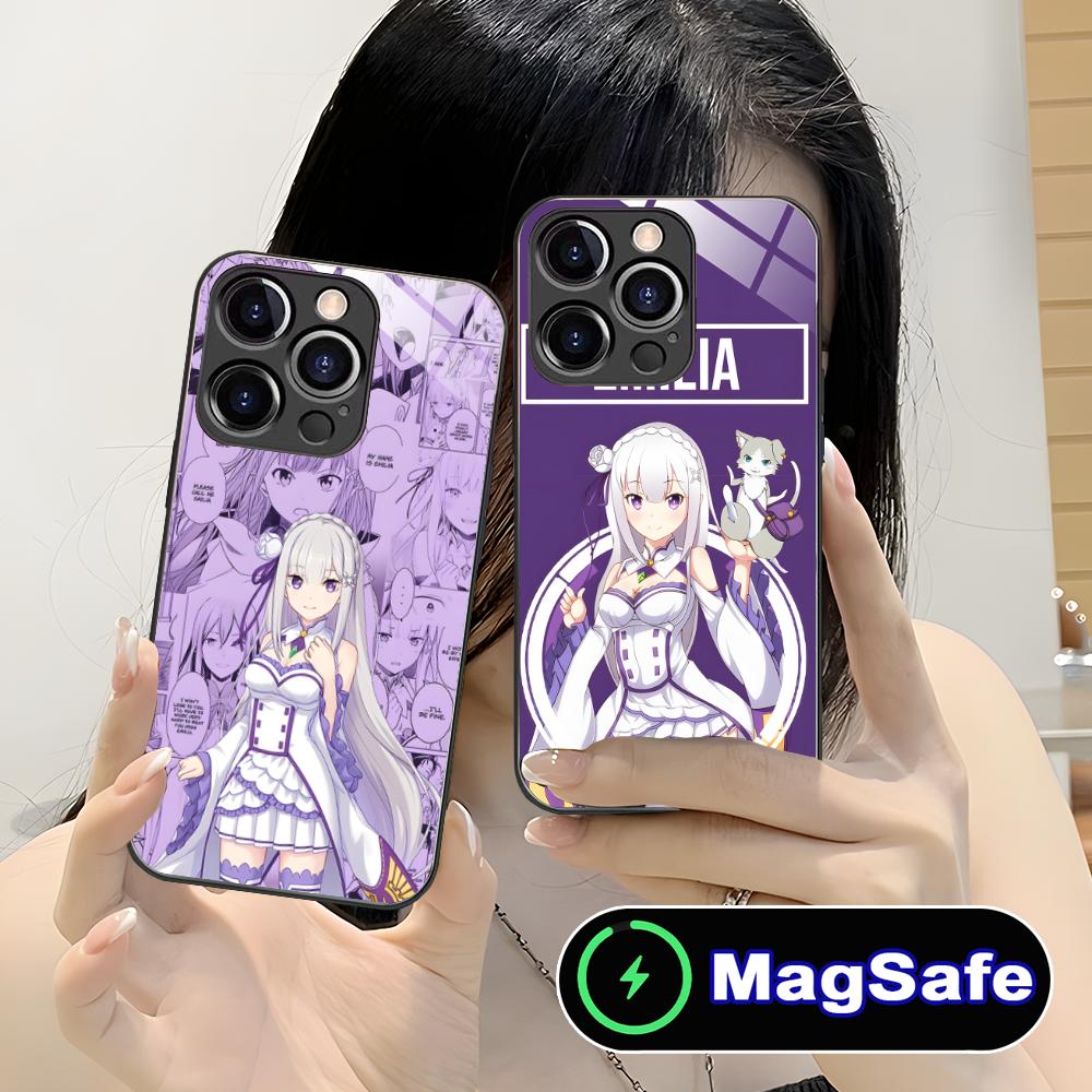 Чехол для мобильного телефона ReZero Emilia Waifu для iPhone 17 16 15 14 13 12 11 Air Pro Max Plus Mini MagSafe Стеклянный Цветной Чехол Роскошный