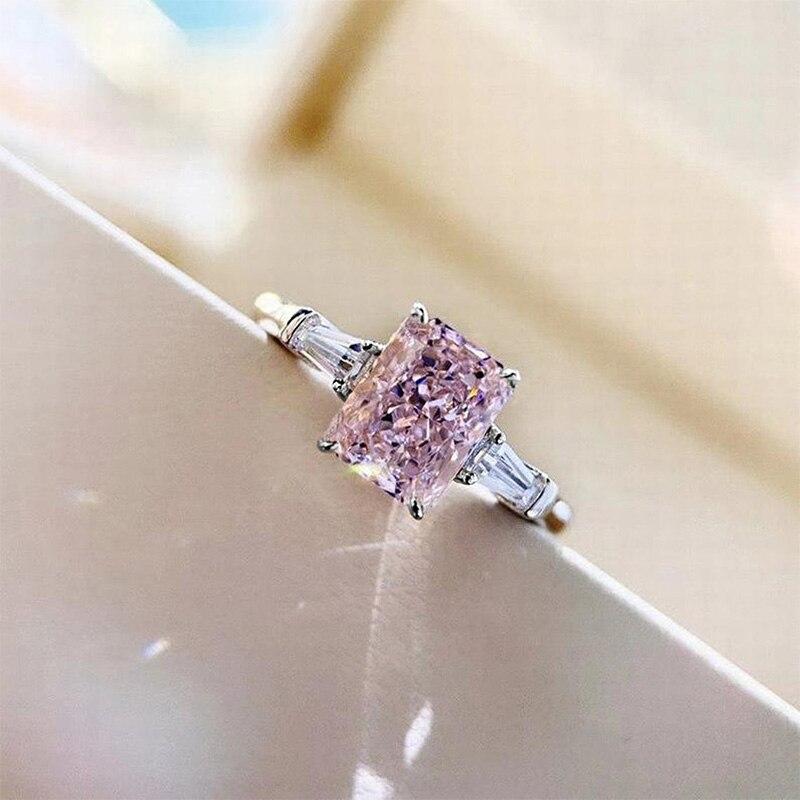 Gorgeous Square Pink Cubic Zirconia Ring for Women Temperament Sweet Girls Engagement Rings Exquisite Gift Trendy Jewelry