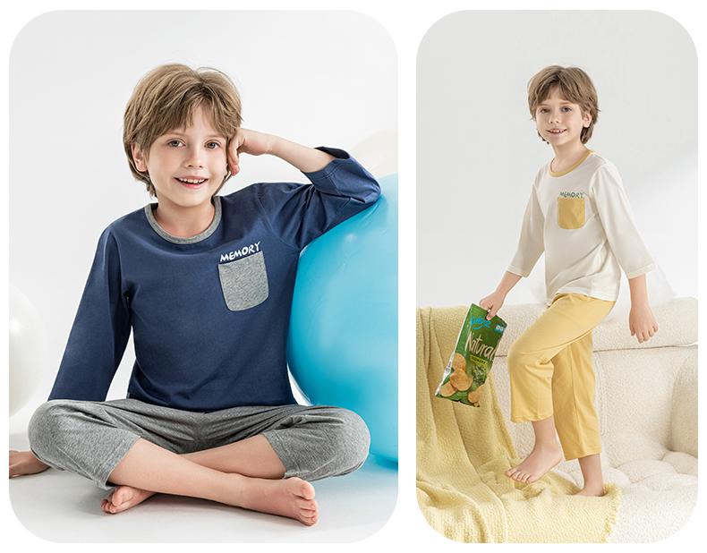 Yingbolun Spring/Summer Boys' Seven Sleeve Cotton Air Conditioner Set