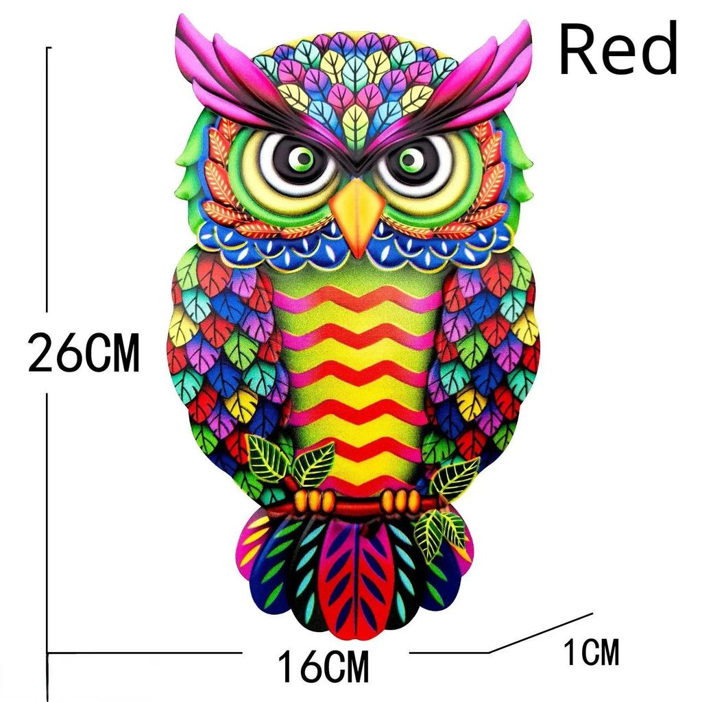 Metal Art Owl Wall Decor Colorful Iron Art Owl Sculpture 4 Colors Owls Hanging Ornament Pendant for Indoor Outdoor Home Garden