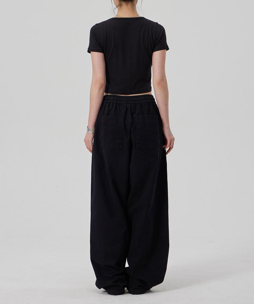 MAKEITTO Bio Washing Wide Cotton Spandex Pants_Black